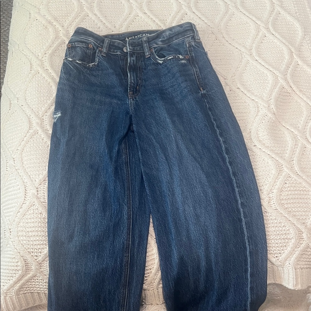 American Eagle Dark Blue Super High Rise Baggy Wide Leg Jeans